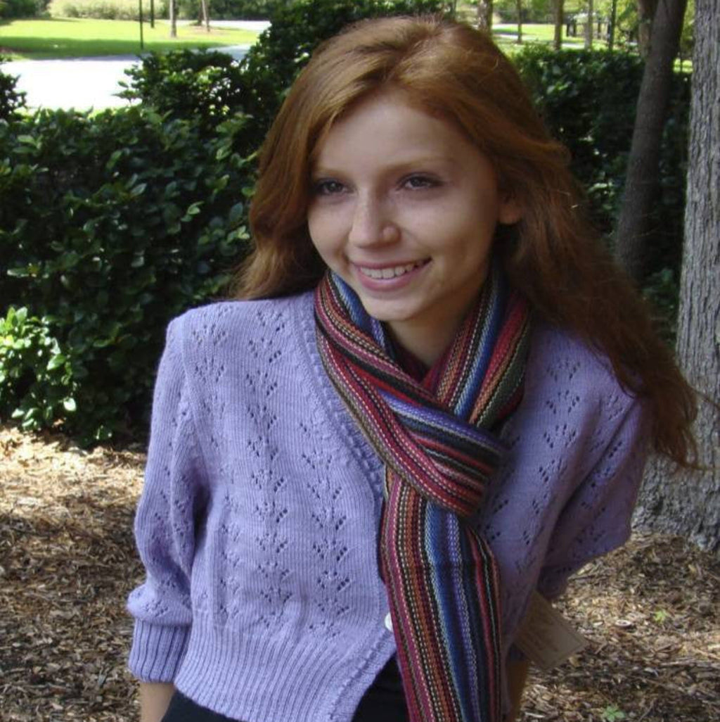Alpaca Scarf - Baby Alpaca Fleece, Handwoven Scarf Rainbow (JUL125)
