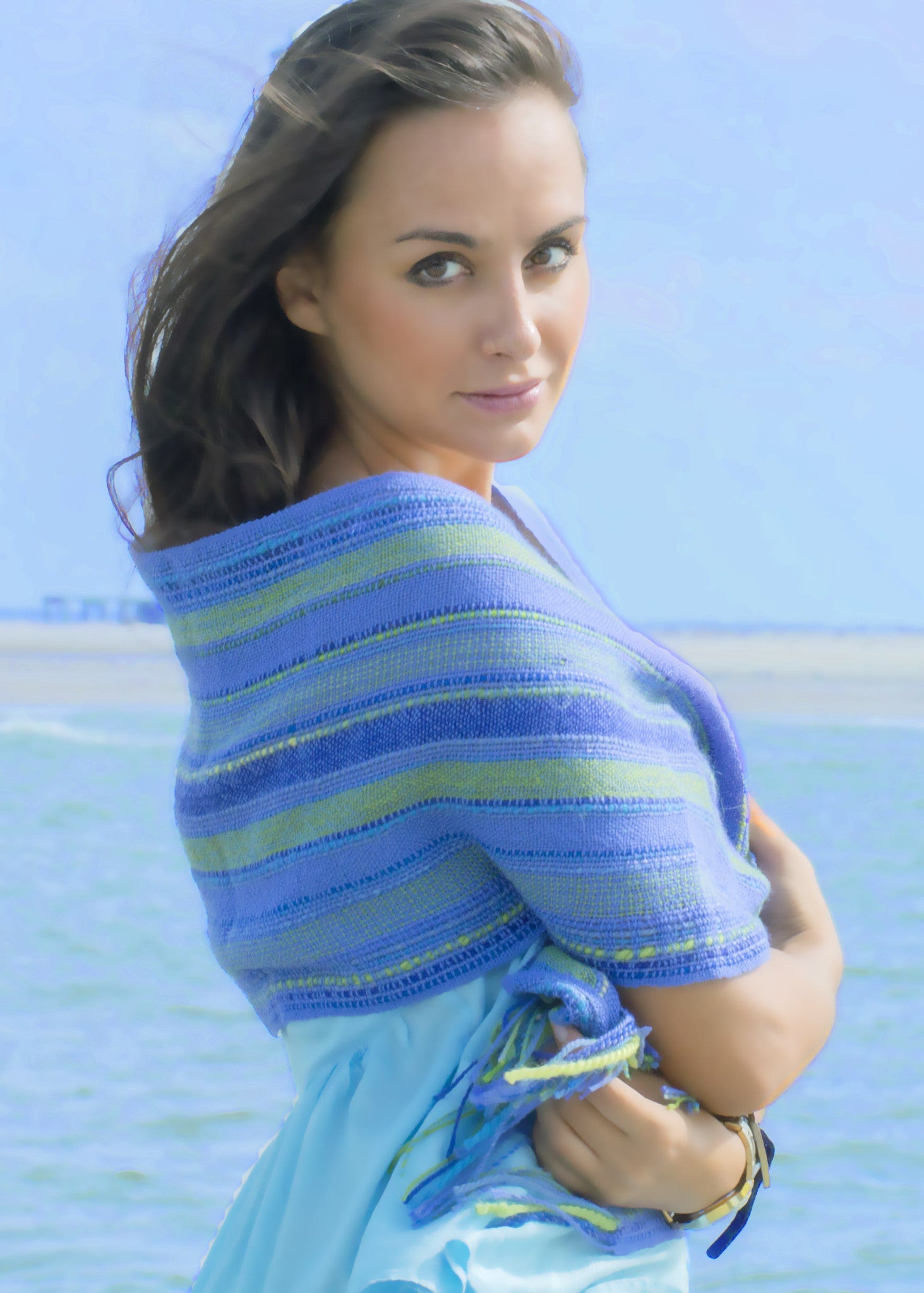 Alpaca Scarf - Baby Alpaca Fleece & Silk Handwoven Scarf Blend Caribbean Sea (JUL151)