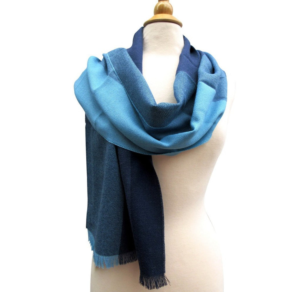 Alpaca Scarf - Baby Alpaca Fiber, Woven Scarf, Bright Blue Colors (JUL202)