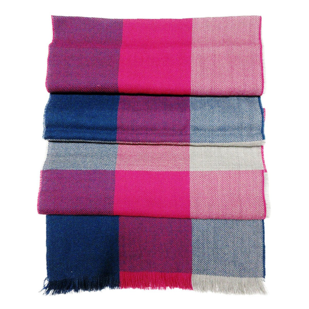 Alpaca Scarf - Baby Alpaca Fiber, Woven Scarf, Bright Pink Colors (JUL203)