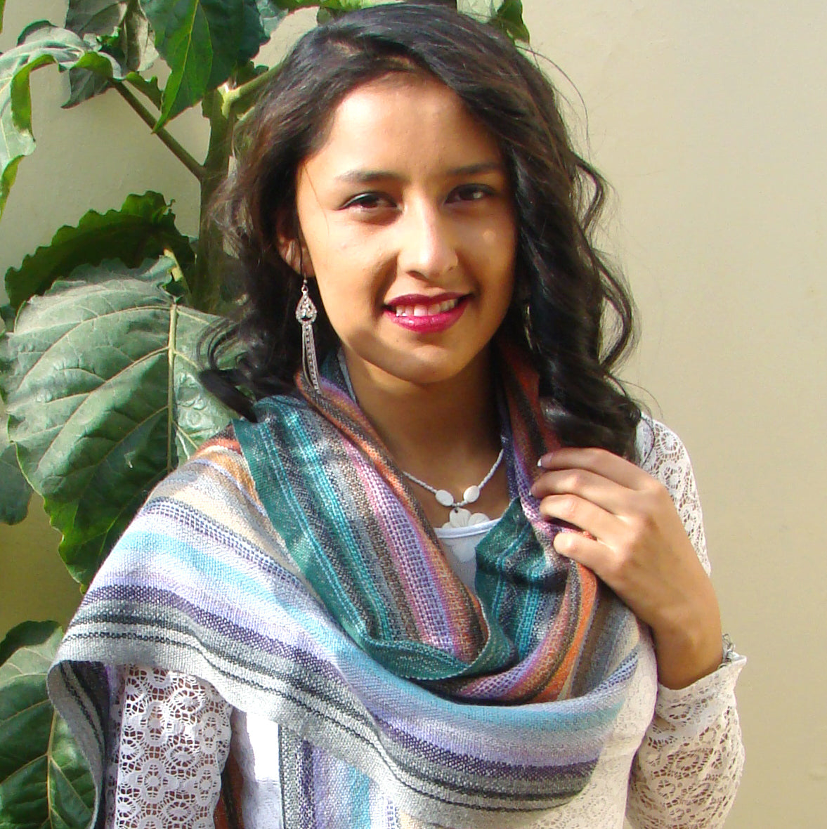 Alpaca Scarf - Baby Alpaca Fleece, Handwoven Scarf Multicolor Stripe (JUL193)
