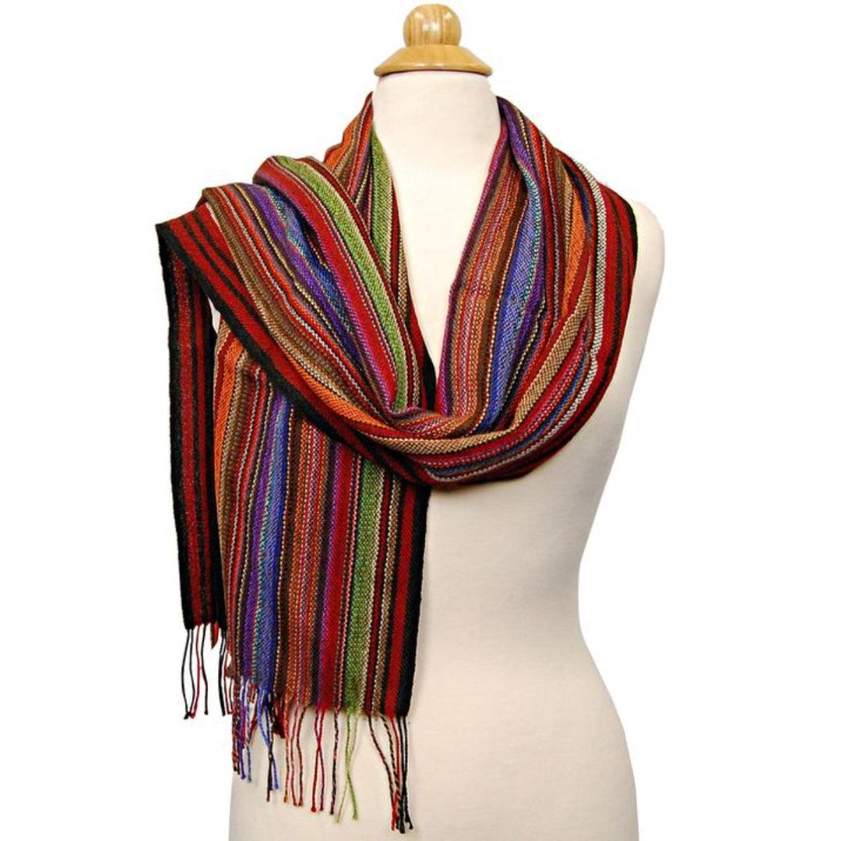 Alpaca Scarf - Baby Alpaca Fleece, Handwoven Scarf Rainbow (JUL125)