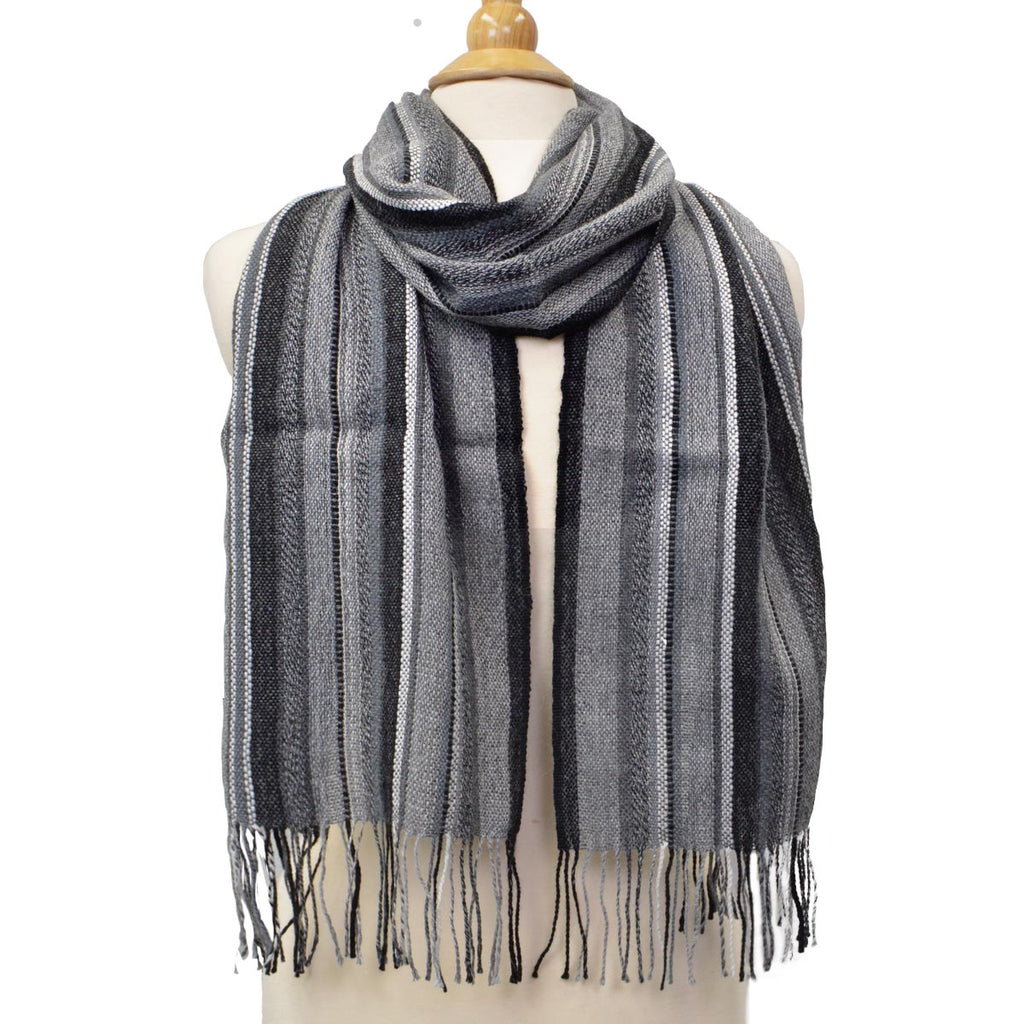 Alpaca Scarf - Baby Alpaca Fleece, Handwoven Scarf Natural Grays (JUL129)