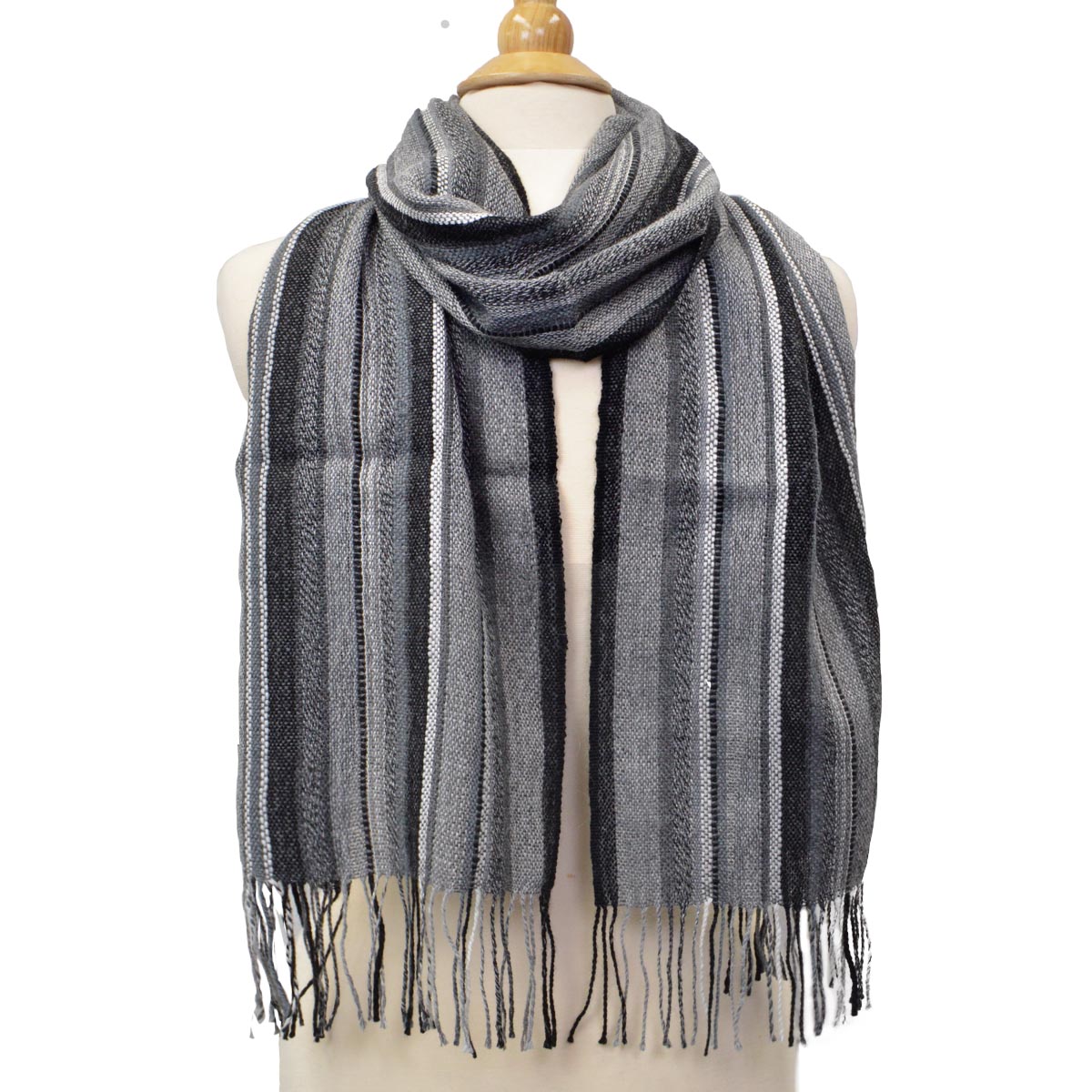 Alpaca Scarf - Baby Alpaca Fleece, Handwoven Scarf Natural Grays (JUL129)
