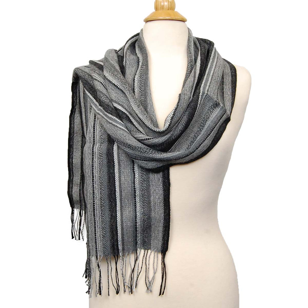 Alpaca Scarf - Baby Alpaca Fleece, Handwoven Scarf Natural Grays (JUL129)