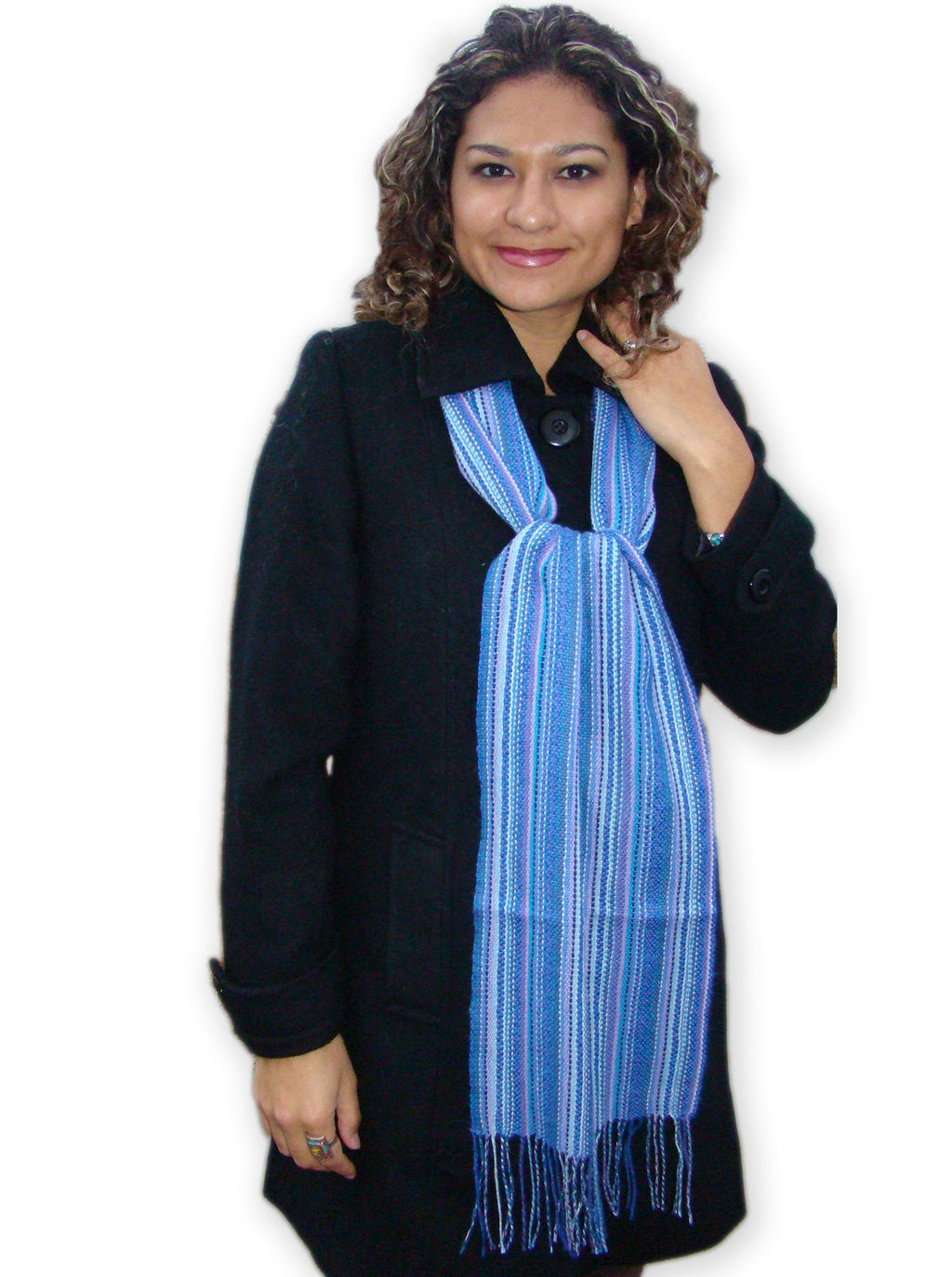 Alpaca Scarf - Baby Alpaca Fleece, Handwoven Scarf Blues (JUL131)