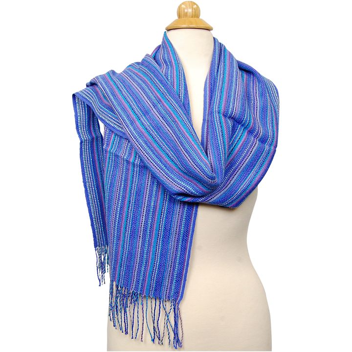 Alpaca Scarf - Baby Alpaca Fleece, Handwoven Scarf Blues (JUL131)
