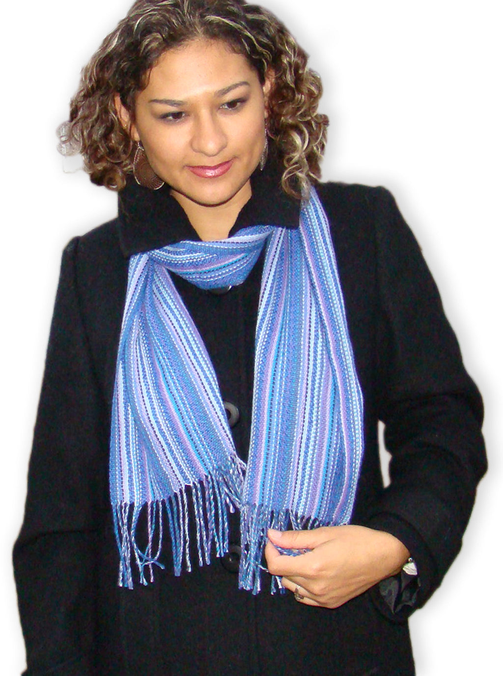 Alpaca Scarf - Baby Alpaca Fleece, Handwoven Scarf Blues (JUL131)