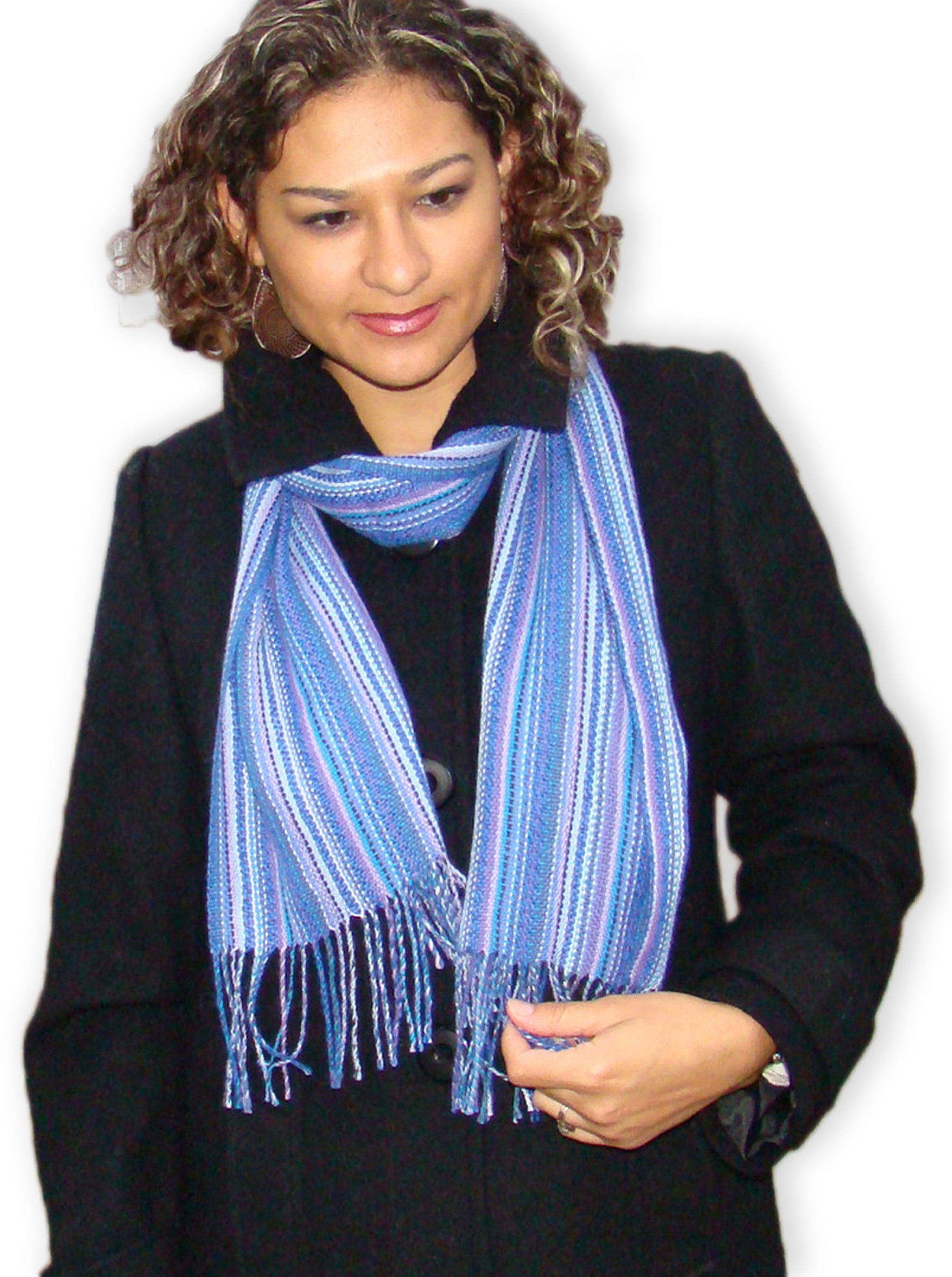 Alpaca Scarf - Baby Alpaca Fleece, Handwoven Scarf Blues (JUL131)