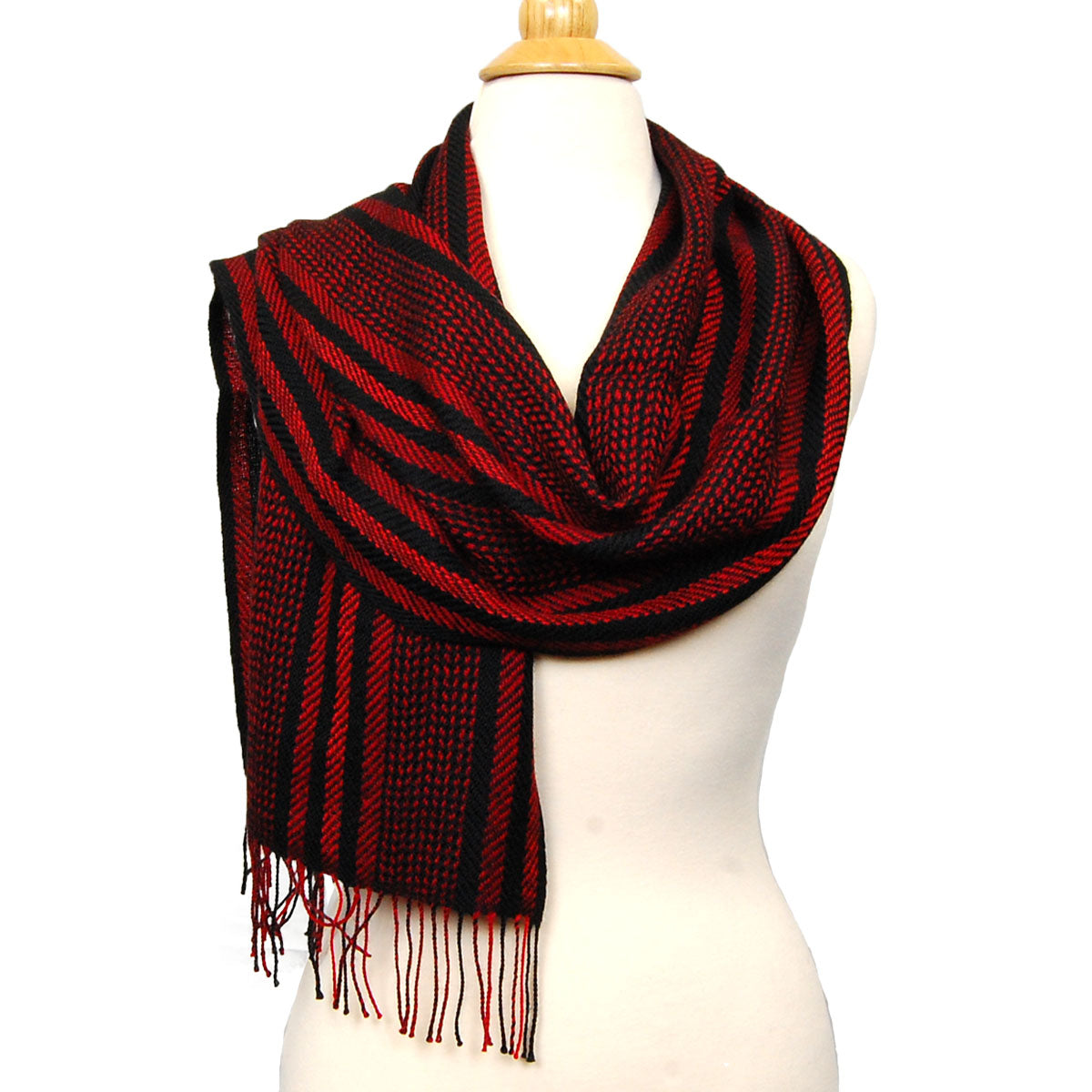Alpaca Scarf - Baby Alpaca Fleece, Handwoven Scarf Red & Black Stripes (JUL148)