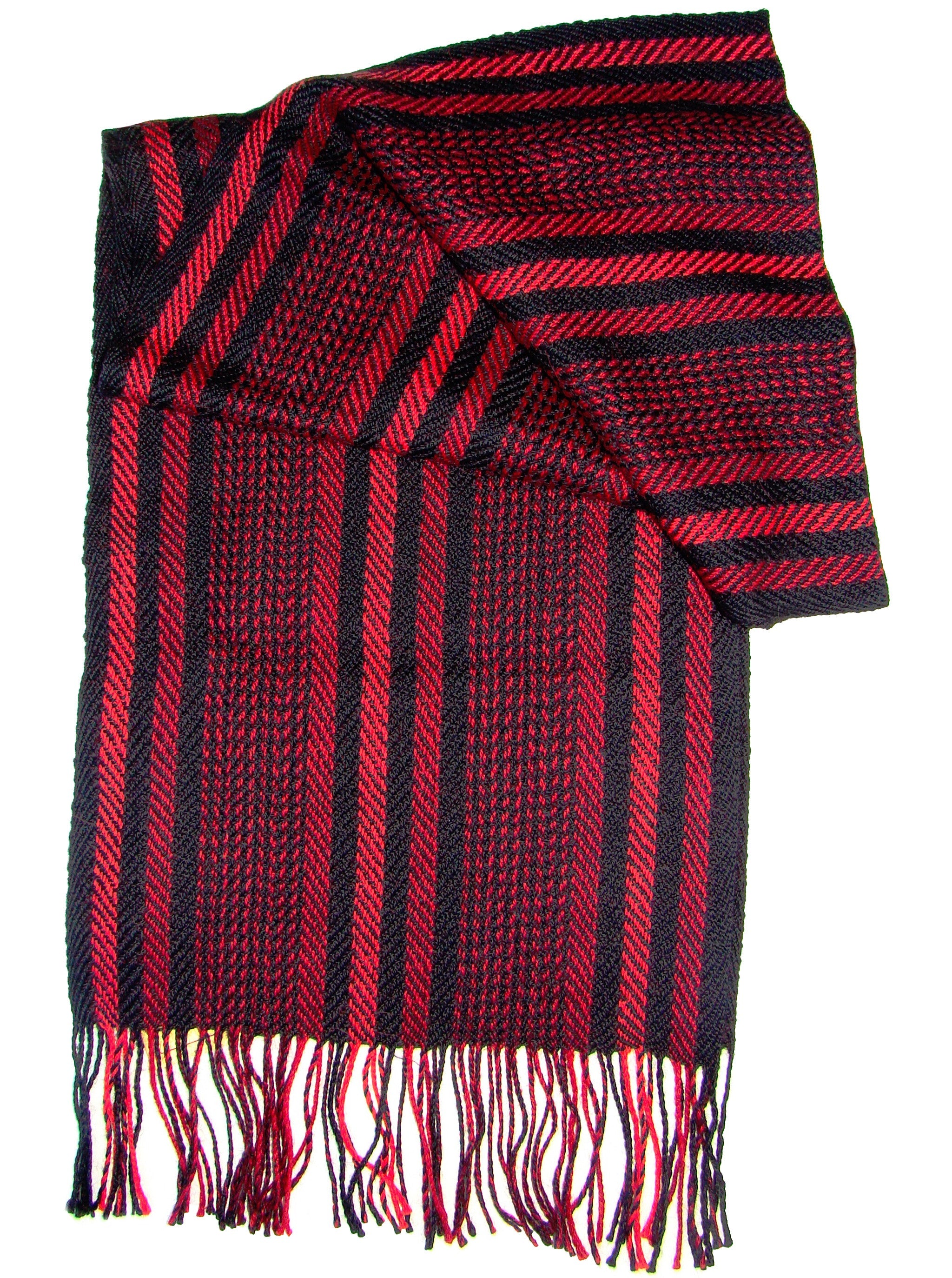 Alpaca Scarf - Baby Alpaca Fleece, Handwoven Scarf Red & Black Stripes (JUL148)