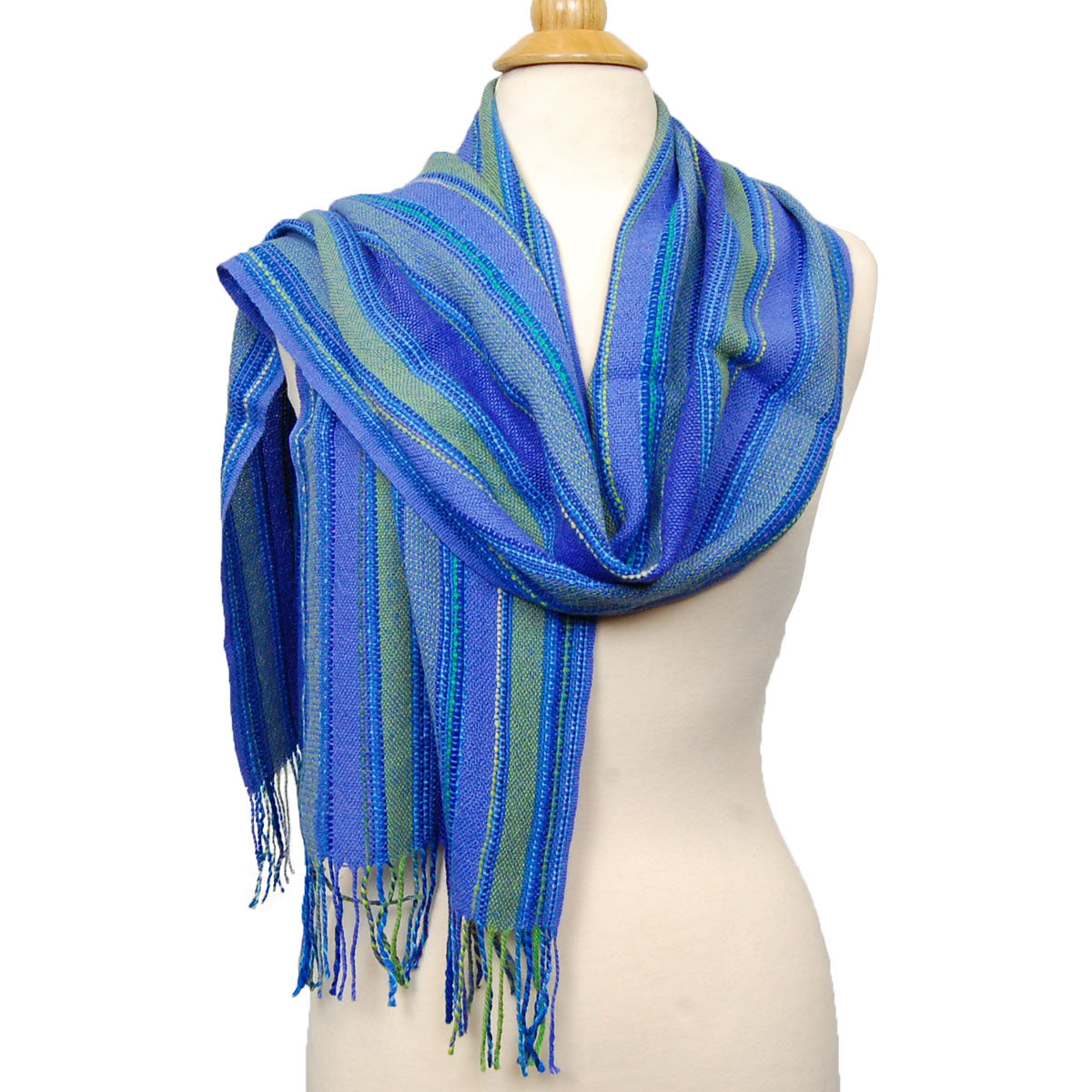 Alpaca Scarf - Baby Alpaca Fleece & Silk Handwoven Scarf Blend Caribbean Sea (JUL151)
