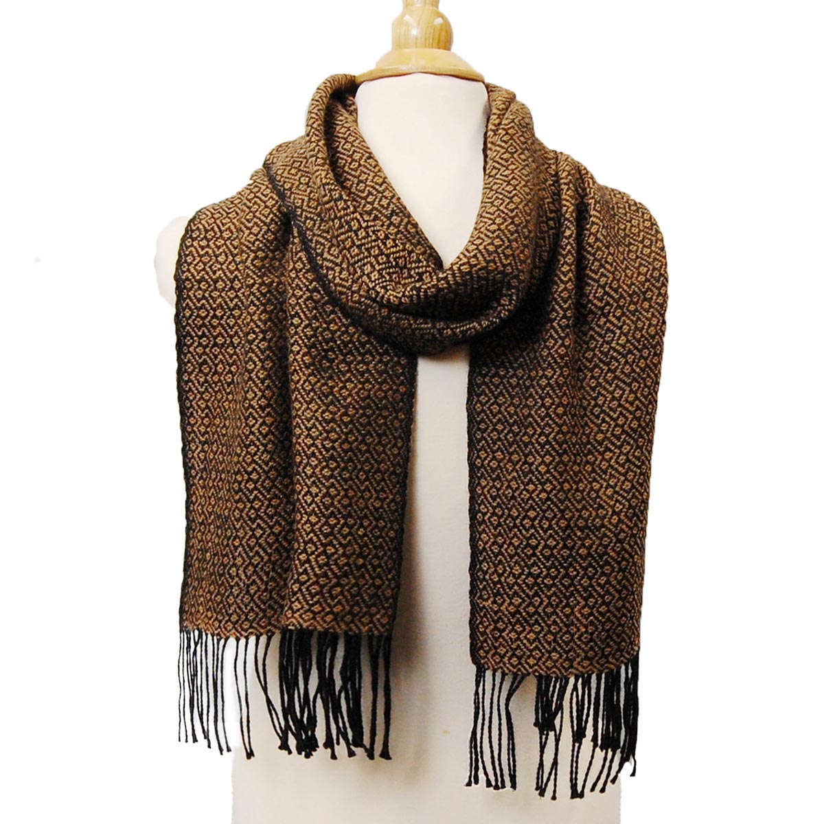 Alpaca Scarf - Baby Alpaca Fleece & Silk Handwoven Scarf Black & Gold (JUL162)