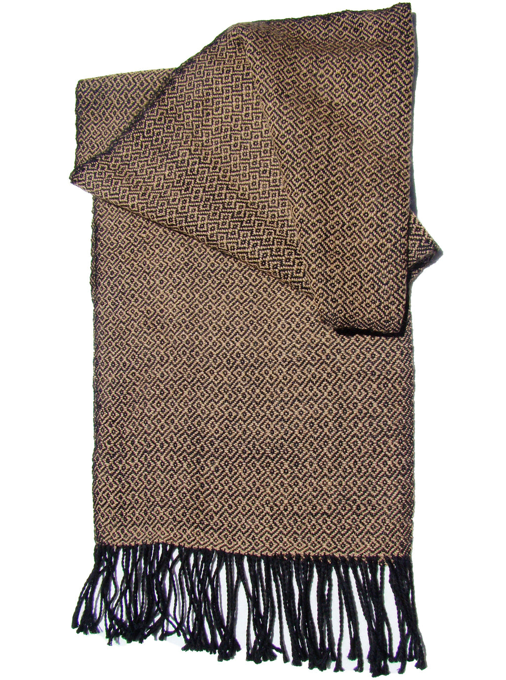 Alpaca Scarf - Baby Alpaca Fleece & Silk Handwoven Scarf Black & Gold (JUL162)