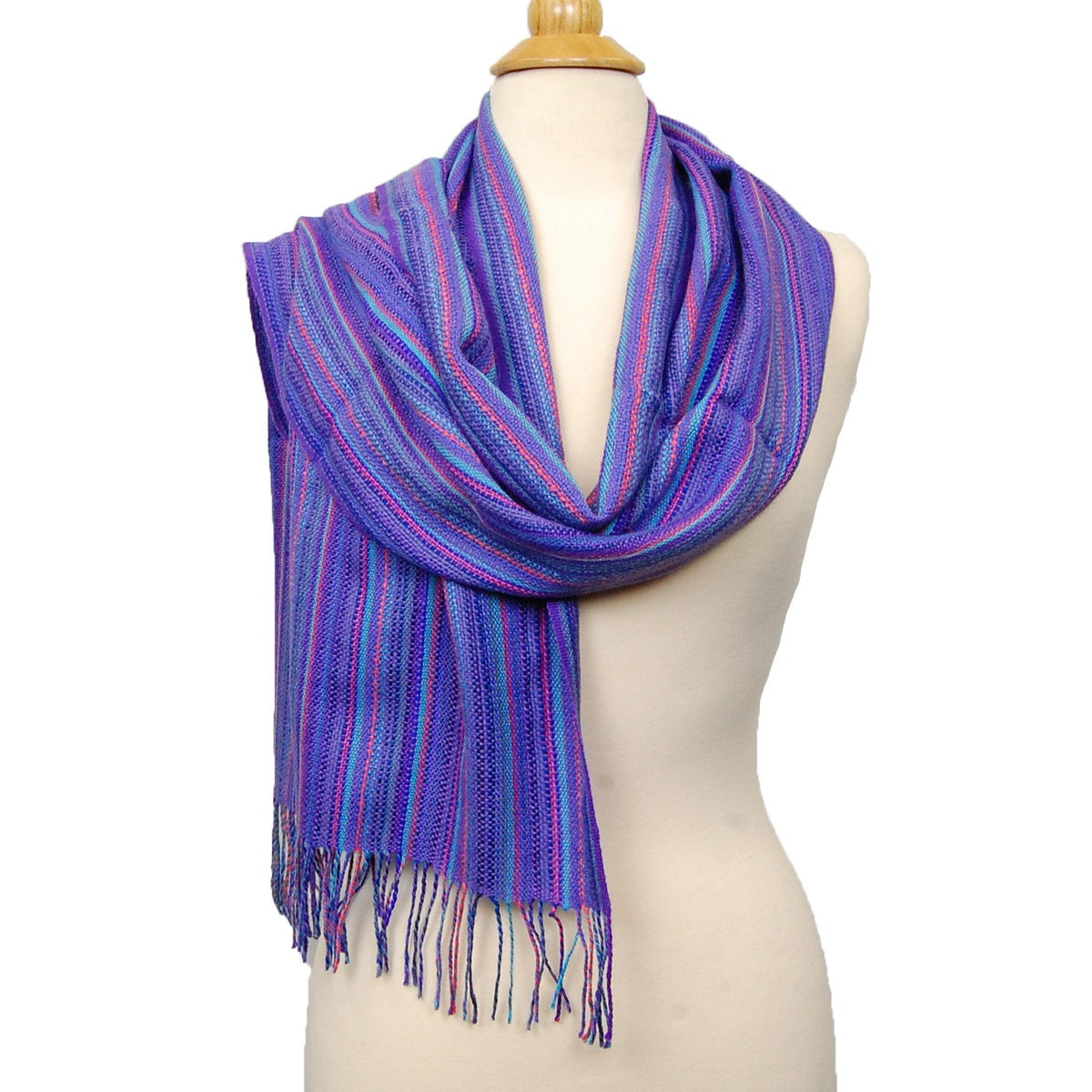 Alpaca Scarf - Baby Alpaca Fleece & Silk Handwoven Scarf Purples Scarf (JUL169)