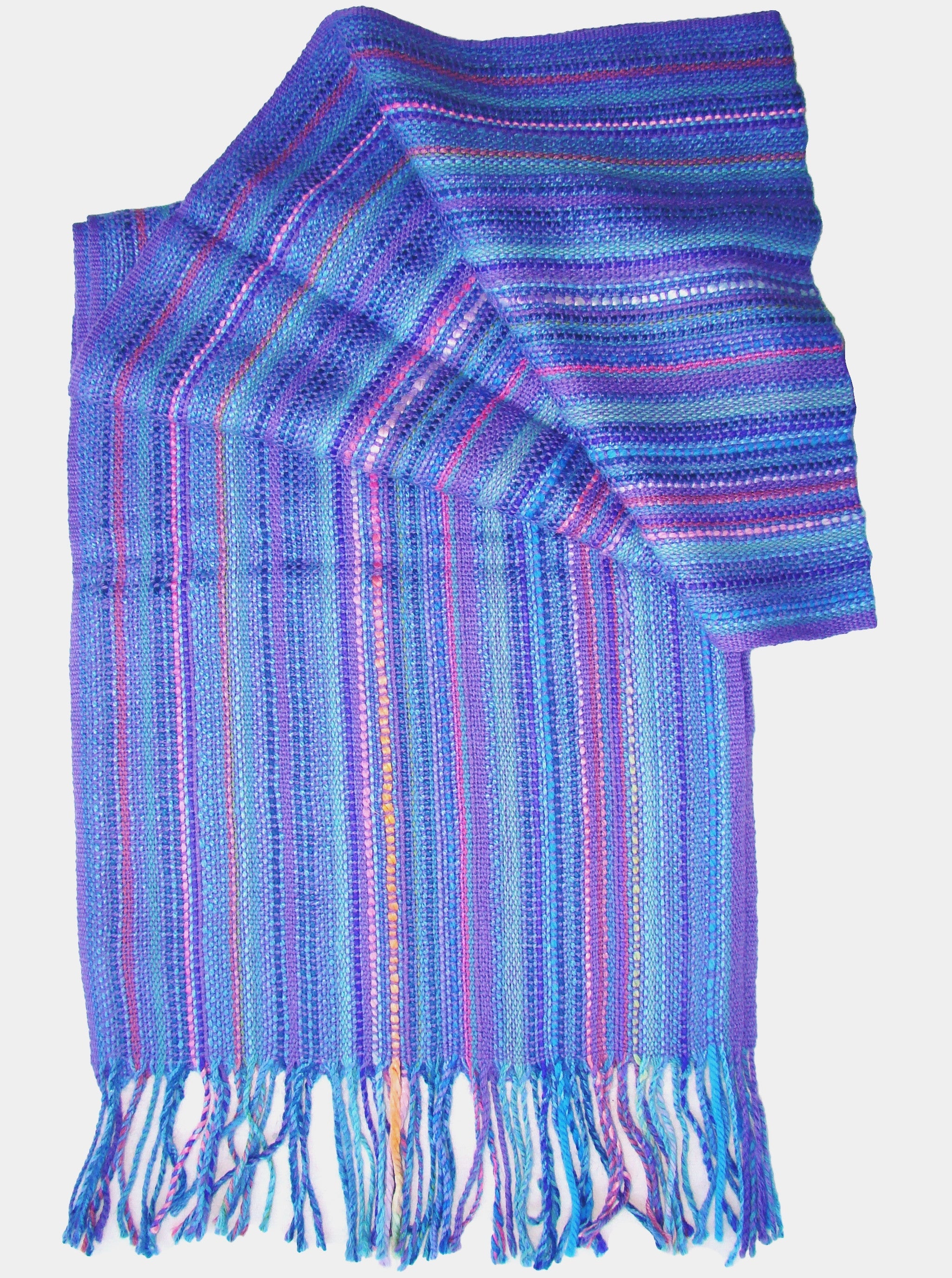 Alpaca Scarf - Baby Alpaca Fleece & Silk Handwoven Scarf Purples Scarf (JUL169)