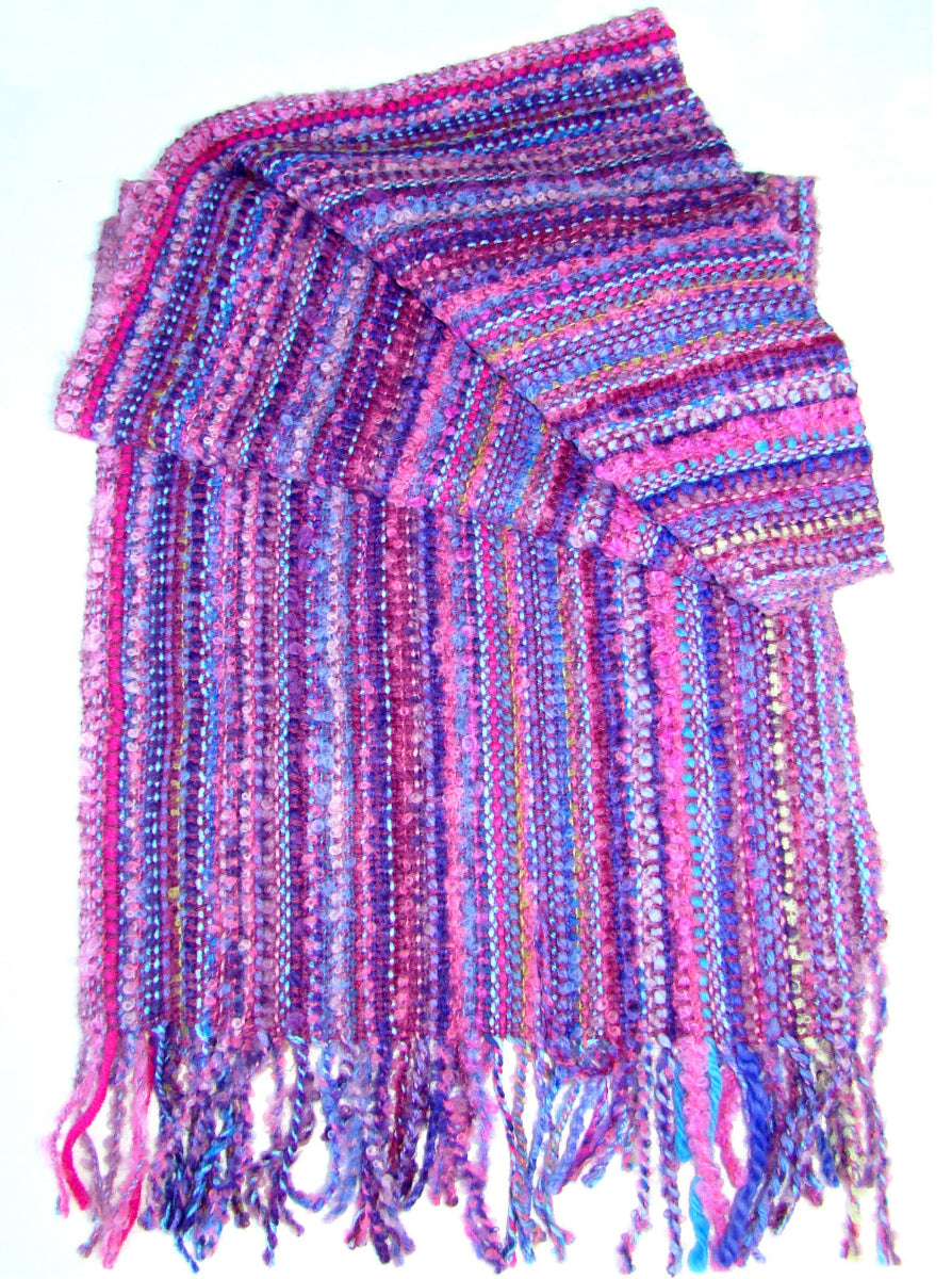 Alpaca Scarf - Baby Alpaca Fleece Blend Handwoven Scarf Multi-Color Boucle (JUL171)