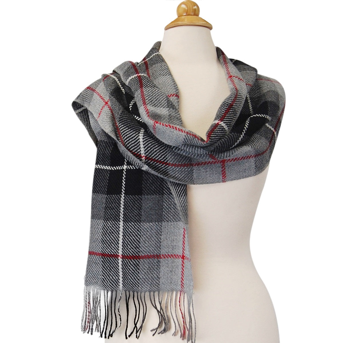Alpaca Scarf - Baby Alpaca Fleece, Handwoven Scarf Gray, Black and Red (JUL191)
