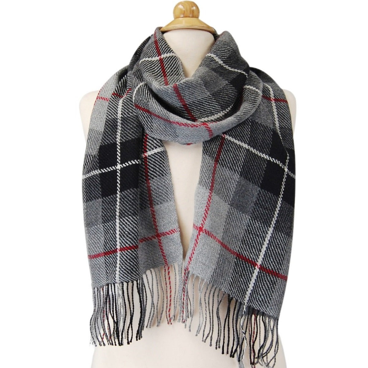 Alpaca Scarf - Baby Alpaca Fleece, Handwoven Scarf Gray, Black and Red (JUL191)