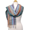 Alpaca Scarf - Baby Alpaca Fleece, Handwoven Scarf Multicolor Stripe (JUL193)
