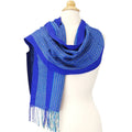 Alpaca Scarf - Baby Alpaca Fleece, Handwoven Scarf Bright Blue Colors (JUL200)