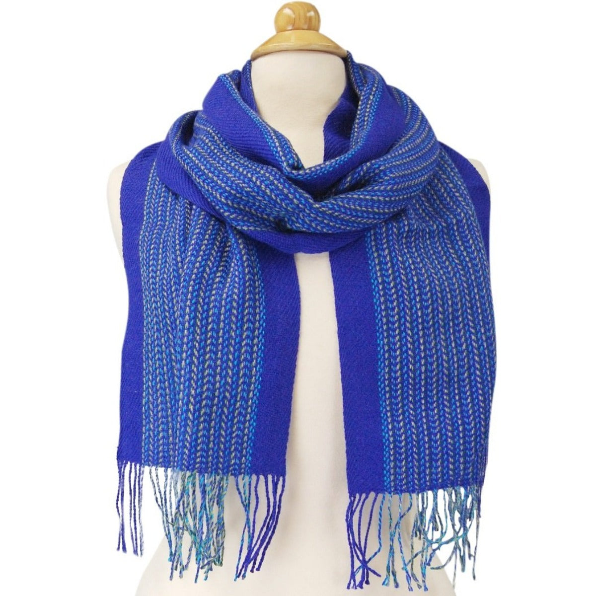 Alpaca Scarf - Baby Alpaca Fleece, Handwoven Scarf Bright Blue Colors (JUL200)