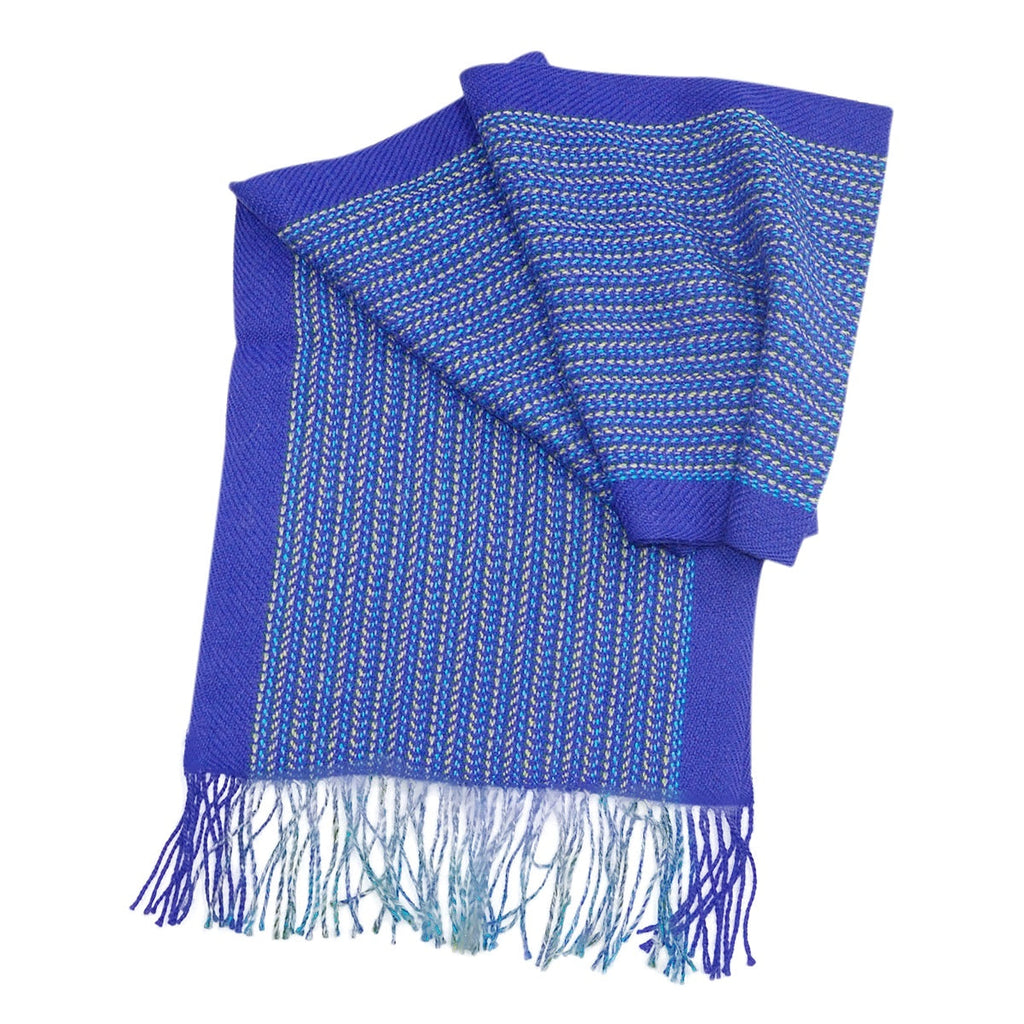 Alpaca Scarf - Baby Alpaca Fleece, Handwoven Scarf Bright Blue Colors (JUL200)