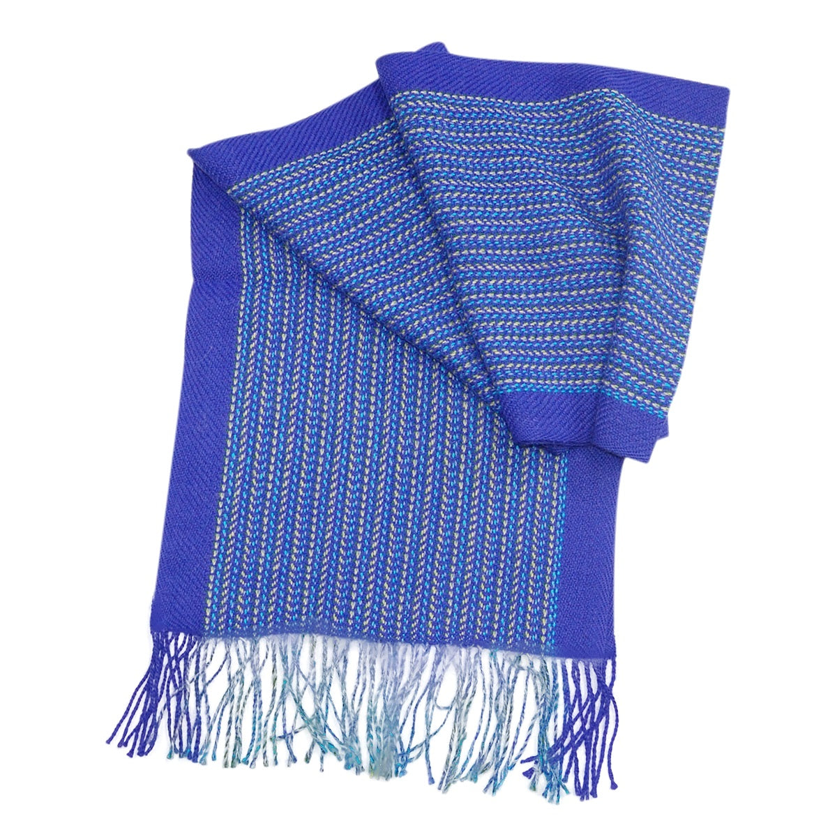 Alpaca Scarf - Baby Alpaca Fleece, Handwoven Scarf Bright Blue Colors (JUL200)