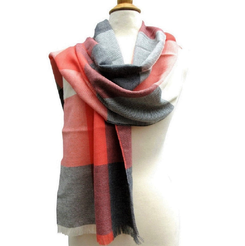 Alpaca Scarf - Baby Alpaca Fiber, Woven Scarf, Bright Peach Colors (JUL205)
