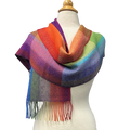 100% Baby Alpaca, Multi-Color Rainbow, Plaids, Handwoven Scarf (JUL207)