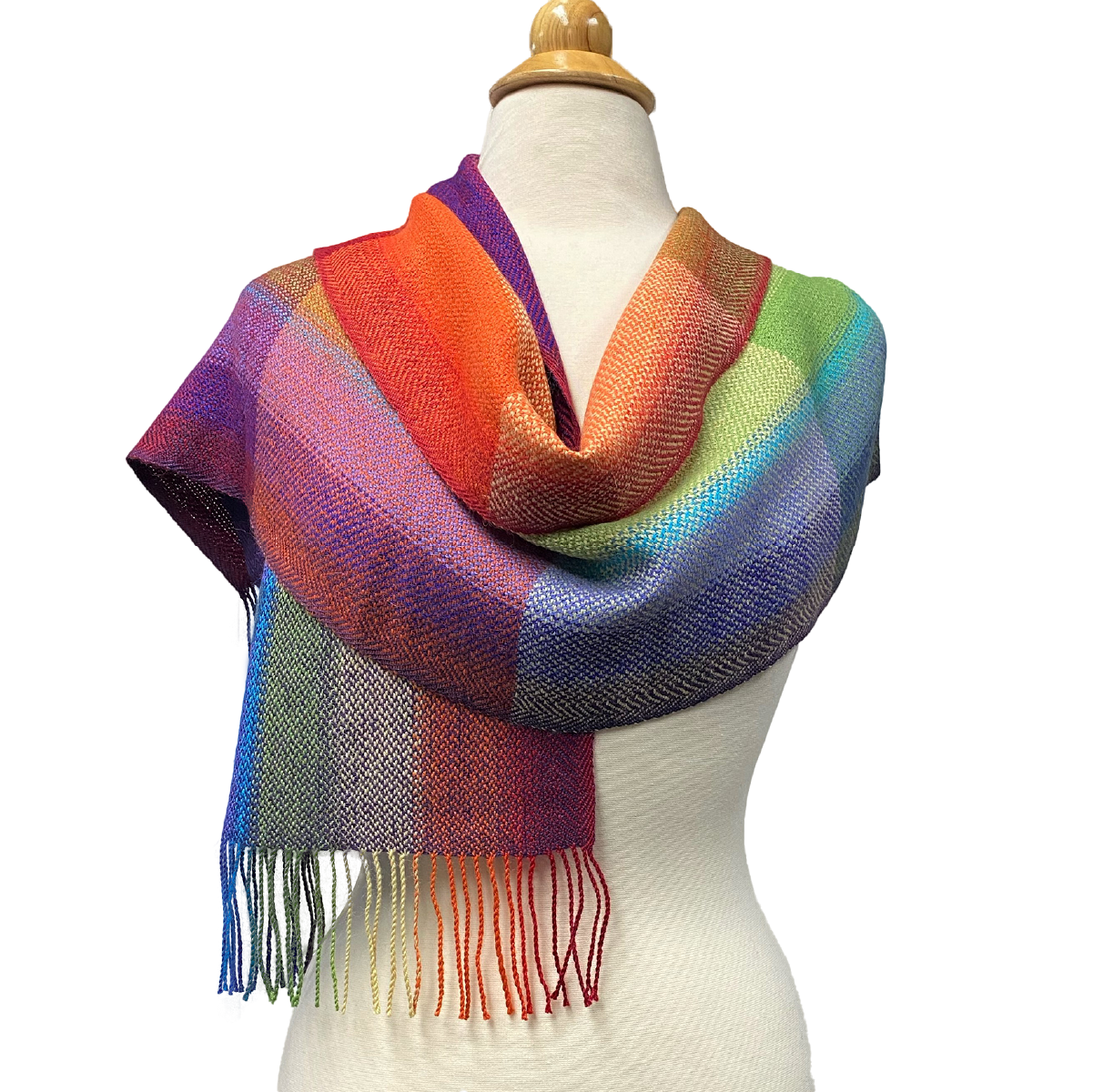 100% Baby Alpaca, Multi-Color Rainbow, Plaids, Handwoven Scarf (JUL207)