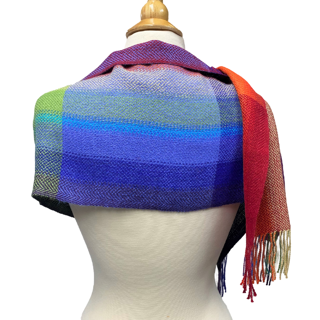 100% Baby Alpaca, Multi-Color Rainbow, Plaids, Handwoven Scarf (JUL207)