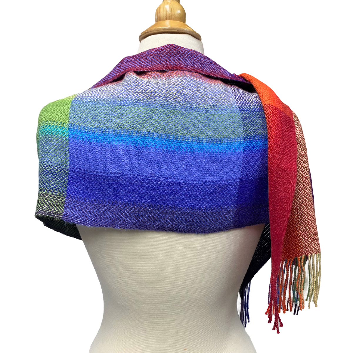 100% Baby Alpaca, Multi-Color Rainbow, Plaids, Handwoven Scarf (JUL207)