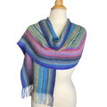 Baby Alpaca Fleece, Handwoven Scarf Multicolor Green Stripe (JUL208)