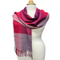100% Baby Alpaca, Burgundy and Gray Plaid Scarf (JUL218)
