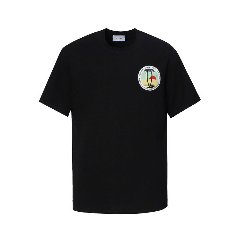 Rhude T-shirt Sunset Coconut Alphabet Print Short Sleeve T-shirt