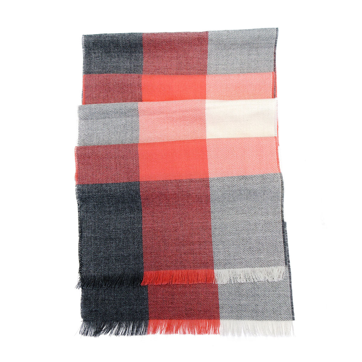 Alpaca Scarf - Baby Alpaca Fiber, Woven Scarf, Bright Peach Colors (JUL205)