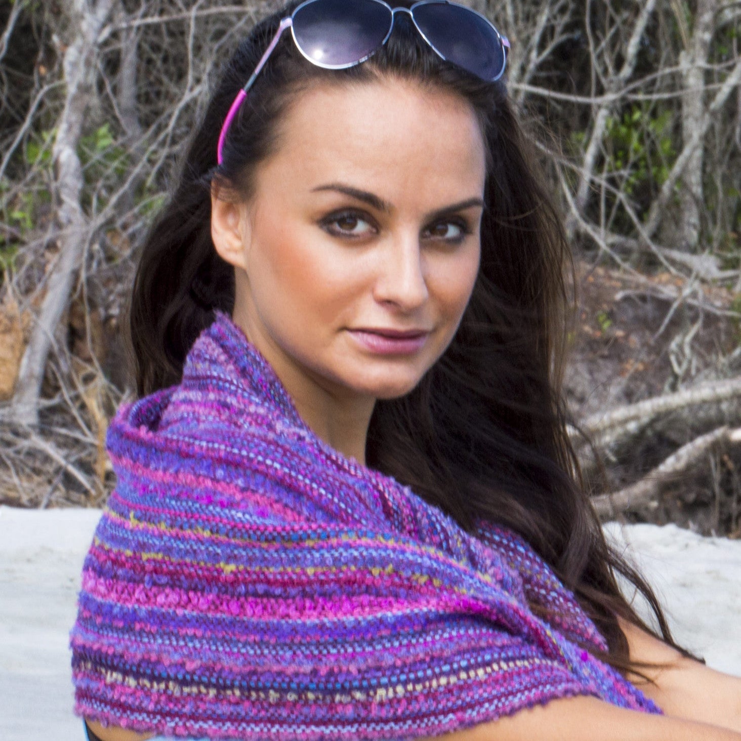 Alpaca Scarf - Baby Alpaca Fleece Blend Handwoven Scarf Multi-Color Boucle (JUL171)