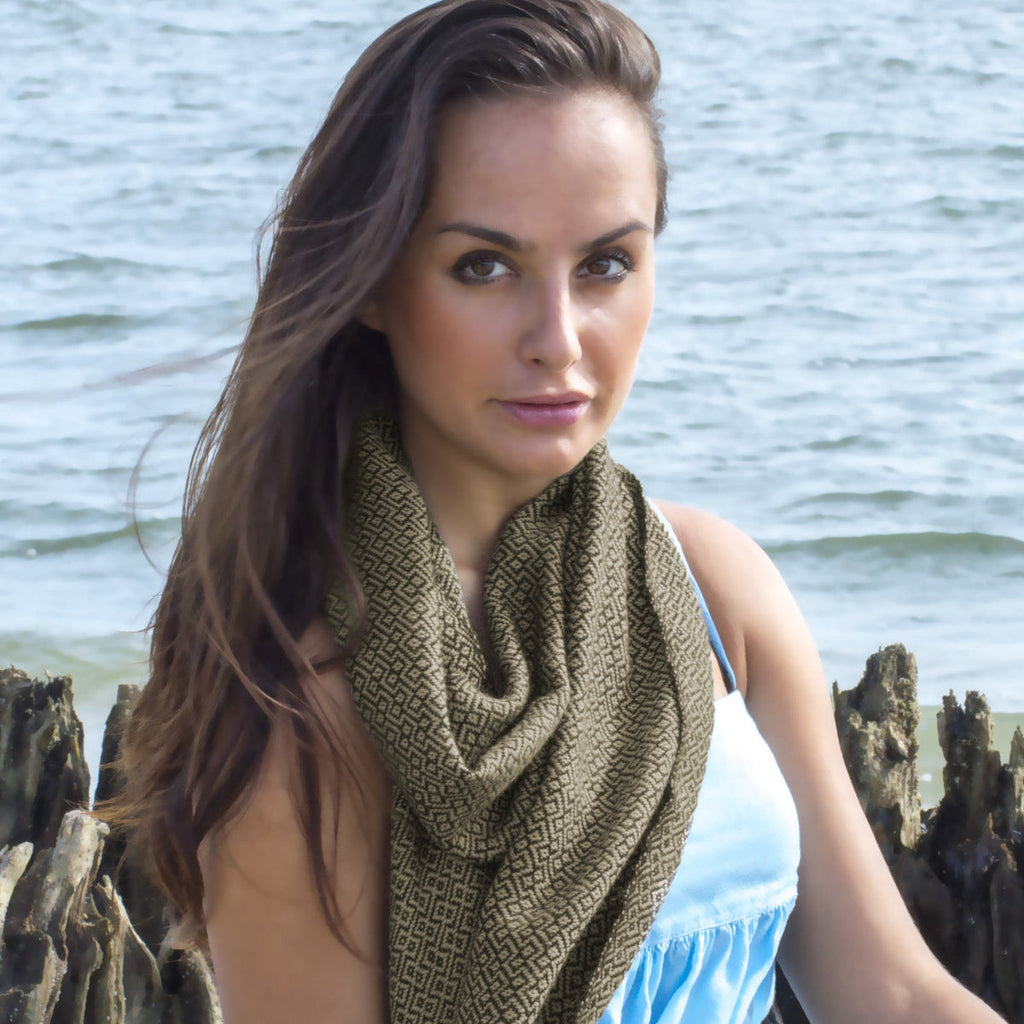 Alpaca Scarf - Baby Alpaca Fleece & Silk Handwoven Scarf Black & Gold (JUL162)