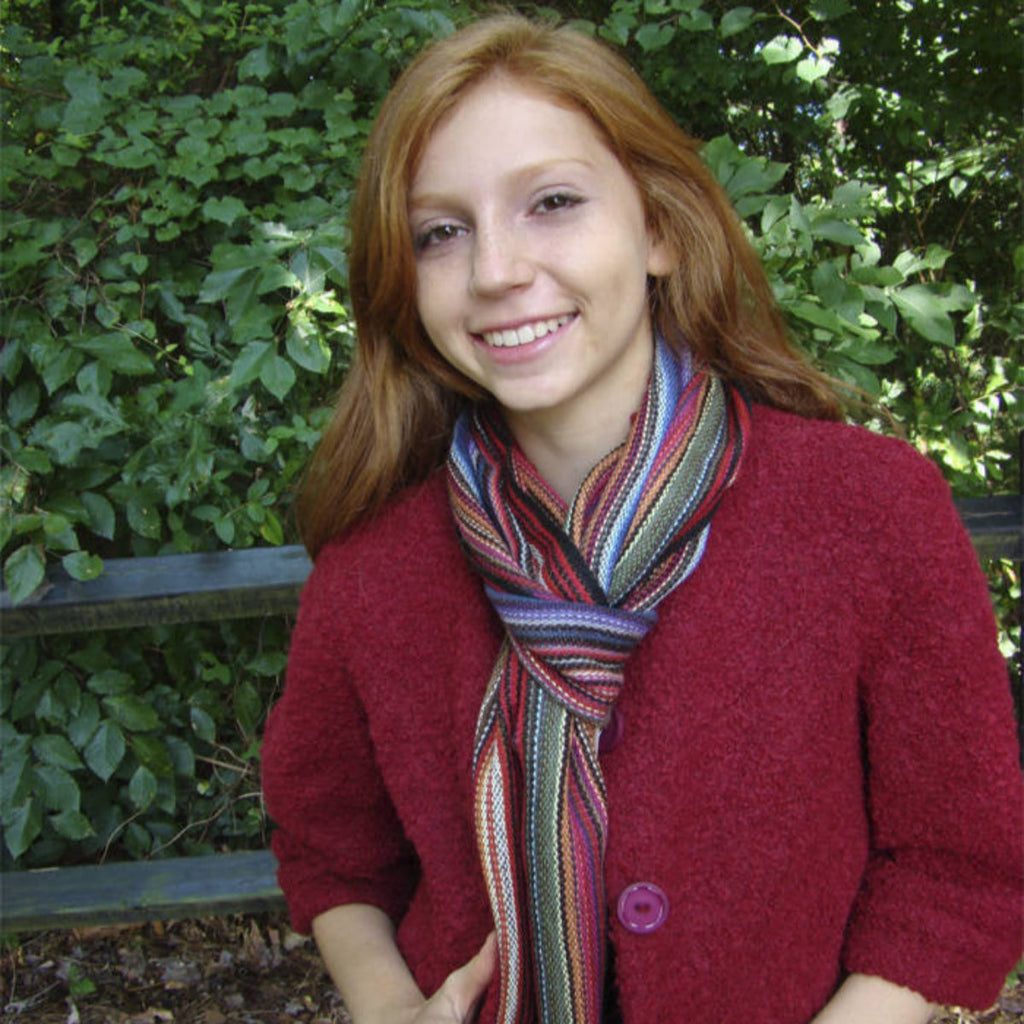 Alpaca Scarf - Baby Alpaca Fleece, Handwoven Scarf Rainbow (JUL125)