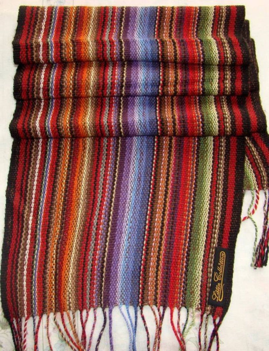 Alpaca Scarf - Baby Alpaca Fleece, Handwoven Scarf Rainbow (JUL125)