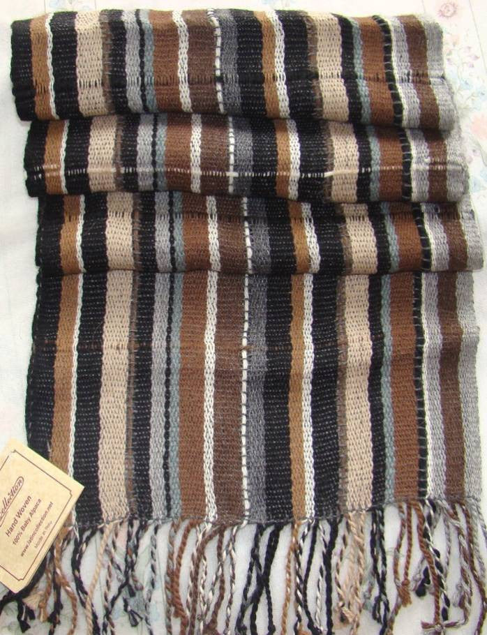Alpaca Scarf - Baby Alpaca Fleece, Handwoven Scarf All Naturals (JUL133)